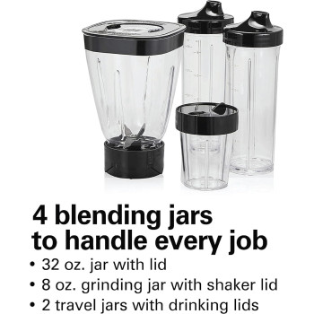 Hamilton Beach Stay Or Go Blender, 1L Jar, 250Ml Jar For Grinding, Two 500 Ml Portable Cups For Smoothies, Shatterproof Tritan Jars, 250 Watts, Stainless Steel, 52400-SAU, 1 Year Warranty