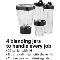 Hamilton Beach Stay Or Go Blender, 1L Jar, 250Ml Jar For Grinding, Two 500 Ml Portable Cups For Smoothies, Shatterproof Tritan Jars, 250 Watts, Stainless Steel, 52400-SAU, 1 Year Warranty