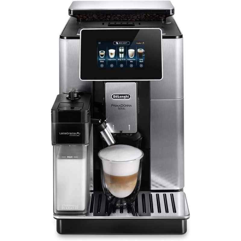 DeLonghi Primadonna Soul Fully Automatic Bean To Cup Coffee Machine In Built Grinder, Smart Touch Screen, Cappuccino, Latte Macchiato, Espresso Coffee Maker App Link, ECAM610.75.MB, 1 Year Warranty