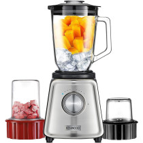 Kenwood Glass Blender 800W Smoothie Blender/Smoothie Maker 1.5L With Glass Grinder Mill, Meat Grinder/Chopper Mill, Ice Crush Function, BLP44.270SS, Silver, 1 Year Warranty