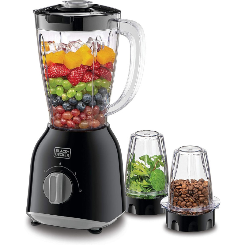Black+Decker 400W 1.5 Blender With 2 X Grinder Mills, Black, BX365-B5, 1 Year Warranty