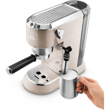 DeLonghi Dedica Metallics Coffee Machine Barista Pump Manual Espresso Coffee Maker With Milk Frother And Barista Kit For Americano, Cappuccino, Latte, Macchiato, Beige, 1 Year Warranty