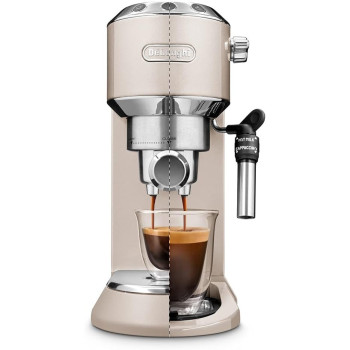 DeLonghi Dedica Metallics Coffee Machine Barista Pump Manual Espresso Coffee Maker With Milk Frother And Barista Kit For Americano, Cappuccino, Latte, Macchiato, Beige, 1 Year Warranty
