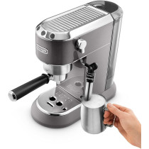 DeLonghi Dedica Metallics Coffee Machine Barista Pump Manual Espresso Maker With Milk Frother And Kit For Americano, Cappuccino, Latte, Macchiato, Grey, 1 Year Warranty