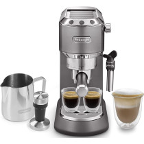 DeLonghi Dedica Metallics Coffee Machine Barista Pump Manual Espresso Maker With Milk Frother And Kit For Americano, Cappuccino, Latte, Macchiato, Grey, 1 Year Warranty