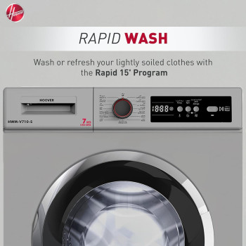 Hoover 7 Kg Front Load Fully Automatic Washing Machine, 1000 RPM 15 Programs, Electronic Control System, Easy To Operate Clothes Washer, HWM-V710-S, Silver, 1 Year Warranty