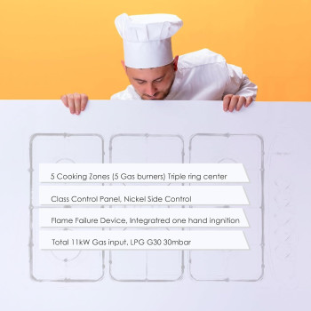 Bompani 90Cm Stainless Steel Gas Hob With Auto Ignition, 5 Gas Burners, Triple Ring Center, Classy Control Panel, Cast Iron Pan Supports, Flame Failure Device, BO293GML, Silver, 1 Year Warranty