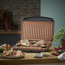 George Foreman Electric Indoor Medium Fit Grill, Versatile Griddle, Hot Plate And Toastie Machine With Improved Non-Stick Coating And Speedy Heat Up, Black And Copper, 1 Year Warranty