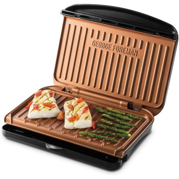 George Foreman Electric Indoor Medium Fit Grill, Versatile Griddle, Hot Plate And Toastie Machine With Improved Non-Stick Coating And Speedy Heat Up, Black And Copper, 1 Year Warranty