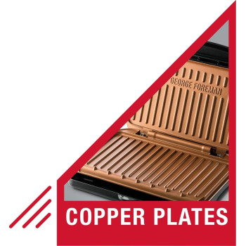 George Foreman Electric Indoor Medium Fit Grill, Versatile Griddle, Hot Plate And Toastie Machine With Improved Non-Stick Coating And Speedy Heat Up, Black And Copper, 1 Year Warranty