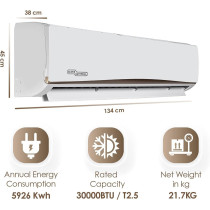 Super General 2.5 Ton Split Air Conditioner, 30000 Btu, Rotary Compressor, Auto Restart, Gold Fin, 4-Way Swing, SGS-315-NE, White, 134 X 45 X 38 Cm, 1 Year Warranty
