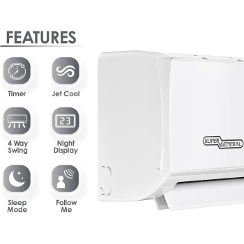 Super General 3 Ton Split Air Conditioner, 36000 Btu, Reciprocating Compressor, Auto Restart, Gold Fin, 4-Way Swing, SGS-370-CE, White, 134 X 45 X 38 Cm, 1 Year Warranty