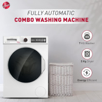 Hoover 7/5Kg Washer Dryer, Front Load Fully Automatic Combo Washing Machine With Dryer, 1200 Rpm, 15 Programs,Eco-Logic System, Hwd-V7512-W, White, 1 Year Warranty