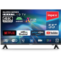 Impex 55 Inch UHD Smart LED TV - Android 9.0, Quad Core Processor, A+ Grade Panel, 4K Ultra HD, E-Share, 2-Year Warranty - HDMI, USB, WiFi, Wall Mount, Super Slim, Smart Energy Saving