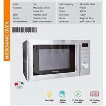 Bompani Stainless Steel 34L Microwave Oven, With Grill And Convection Functions, Digital Control, Led Display, 5 Power Levels, 10 Auto Menus, 95-Min Timer, 1 Year Warranty