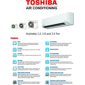 Toshiba Hi-Wall Split Inverter Air Conditioner, Energy Efficient, Low Noise, Japanese Technology, 1 Year Warranty