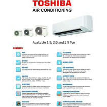 Toshiba Hi-Wall Split Inverter Air Conditioner, Energy Efficient, Low Noise, Japanese Technology, 1 Year Warranty