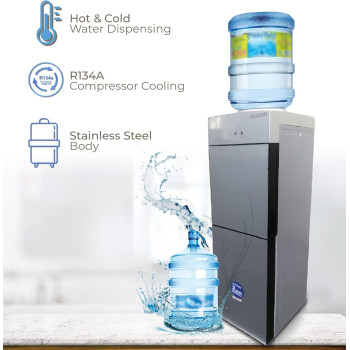Sonashi SWD-54 Free Standing Water Dispenser W/Stainless Steel, Led Light Indicator, Hot And Cold Water, Water Cooler, Home Appliance, 1 Year Warranty