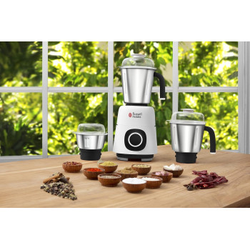 Russell Hobbs 3-In-1 Mixer Grinder 750W, Stainless Steel Jars And Blades, 3 Speed, Safety Lock, For Grinding, Mixing And Juicing, 1 Year Warranty