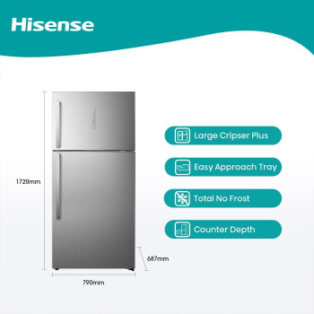 Hisense RT649N4ASU Top Mount Refrigerator With Digital Display Control, Multi Air Flow, Twist Ice Maker, Tampered Glass Shelves, No Frost, 1 Year Warranty