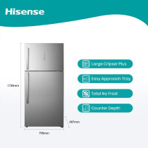 Hisense RT649N4ASU Top Mount Refrigerator With Digital Display Control, Multi Air Flow, Twist Ice Maker, Tampered Glass Shelves, No Frost, 1 Year Warranty