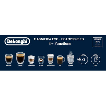 DeLonghi Magnifica Evo Bean To Cup Fully Automatic Coffee Machine Traditional Milk Frother Built In Grinder 100% Arabica Whole Coffee Beans, ECAM290.81.TB, Titanium And Black, 1 Year Warranty