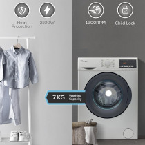 Bompani 7Kg Front Load Washer Advanced Features, Eco-Friendly, 15 Programs, 1200Rpm, Stainless Steel Tub, Turkish Design, BI2877, Silver, 1 Year Warranty