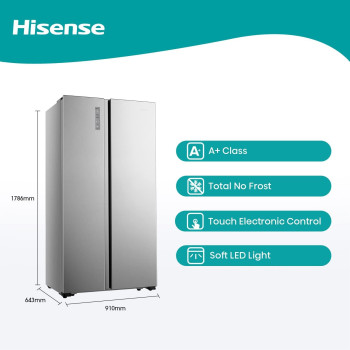 Hisense 670 Liter Refrigerator Side By Side A+ Energy Efficiency Silver Model, RS670N4ASU, 1 Year Warranty