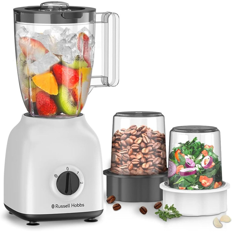 Russell Hobbs Blender 400W, Grinder And Chopper, 1.5L Smoothie Maker, 2 Speeds, For Coffee, Spices And Nuts, White, 1 Year Warranty