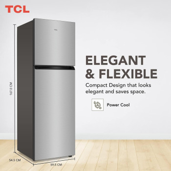 Tcl 324 Litre Double Door Refrigerator, No Frost, Freeze, Humidity Crisper Control, Holiday Function, Led Light, Inox Finish, P324TMN, 1 Year Warranty