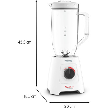 Moulinex Blender XXL Jar 2.8 L Blender Smoothie Maker Mixer 600 W 2.8L Xxl Plastic Jar 6 Powelix Blades Ice Crush 2 Speeds, LM458127, 1 Year Warranty