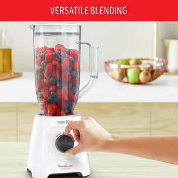 Moulinex Blender XXL Jar 2.8 L Blender Smoothie Maker Mixer 600 W 2.8L Xxl Plastic Jar 6 Powelix Blades Ice Crush 2 Speeds, LM458127, 1 Year Warranty