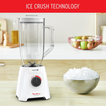Moulinex Blender XXL Jar 2.8 L Blender Smoothie Maker Mixer 600 W 2.8L Xxl Plastic Jar 6 Powelix Blades Ice Crush 2 Speeds, LM458127, 1 Year Warranty