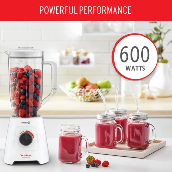 Moulinex Blender XXL Jar 2.8 L Blender Smoothie Maker Mixer 600 W 2.8L Xxl Plastic Jar 6 Powelix Blades Ice Crush 2 Speeds, LM458127, 1 Year Warranty