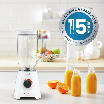 Moulinex Blender XXL Jar 2.8 L Blender Smoothie Maker Mixer 600 W 2.8L Xxl Plastic Jar 6 Powelix Blades Ice Crush 2 Speeds, LM458127, 1 Year Warranty