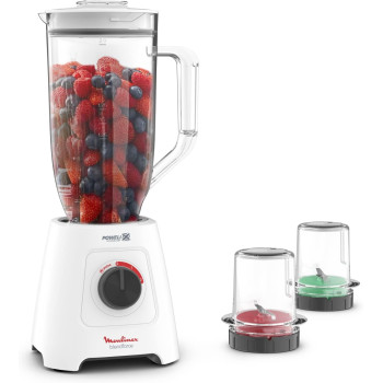 Moulinex Blender XXL Jar 2.8 L Blender Smoothie Maker Mixer 600 W 2.8L Xxl Plastic Jar 6 Powelix Blades Ice Crush 2 Speeds, LM458127, 1 Year Warranty