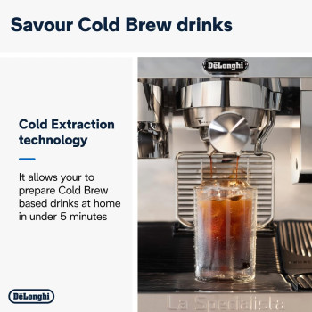 DeLonghi La Specialista Maestro, Ultimate Cold Brew Manual Coffee Machine, Experience With Smart Tech, Cold Extraction Technology, 8 Recipes, Manual/Automatic Frothing, EC9865.M, â€ŽSilver/Black, 1 Year Warranty