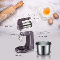 Bear 3L Electric Stand Mixer For Baking, Food Processor With Stainless Steel Bowl 300W Handheld 2 Gear 10 Speed Automatic Egg Beater Dough Cream Maker Mixer Machine For Kitchen, 1 Year Warranty