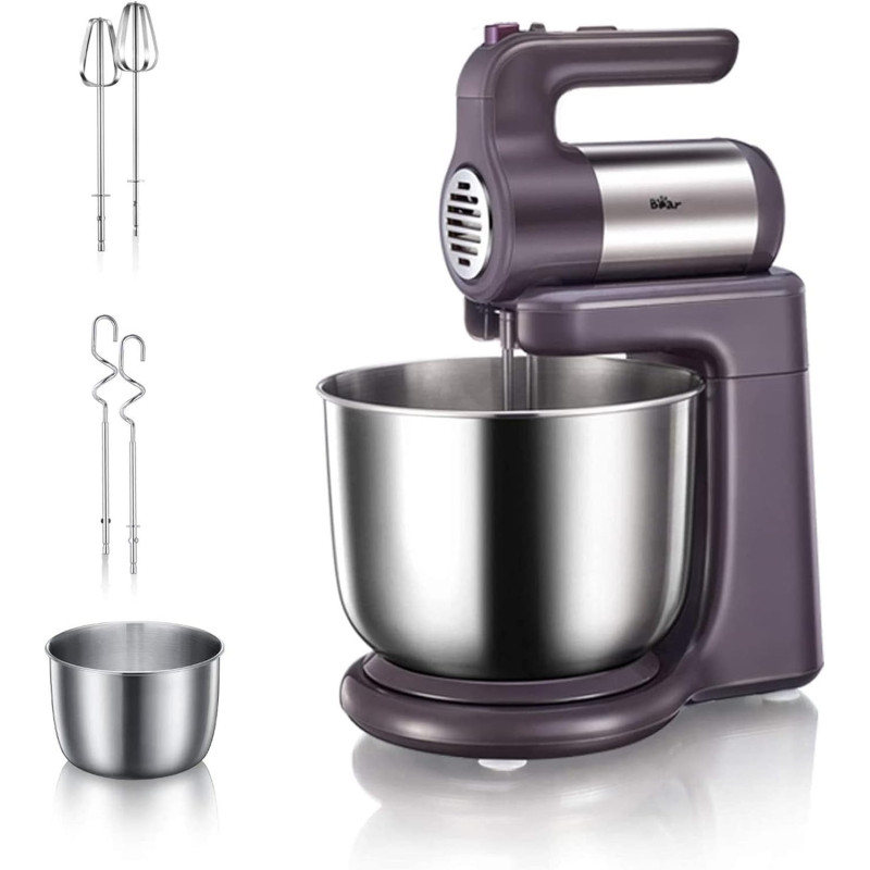 Bear 3L Electric Stand Mixer For Baking, Food Processor With Stainless Steel Bowl 300W Handheld 2 Gear 10 Speed Automatic Egg Beater Dough Cream Maker Mixer Machine For Kitchen, 1 Year Warranty