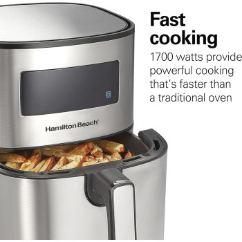 Hamilton Beach Digital Air Fryer 5.6 Liter With 8 Pre-Sets For Air Fry, Roast, Bake, Reheat Quick Easy Meals, 1700W, Easy To Clean Non-Stick Basket With Crisper, 35075-ME, 1 Year Warranty
