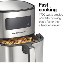 Hamilton Beach Digital Air Fryer 5.6 Liter With 8 Pre-Sets For Air Fry, Roast, Bake, Reheat Quick Easy Meals, 1700W, Easy To Clean Non-Stick Basket With Crisper, 35075-ME, 1 Year Warranty