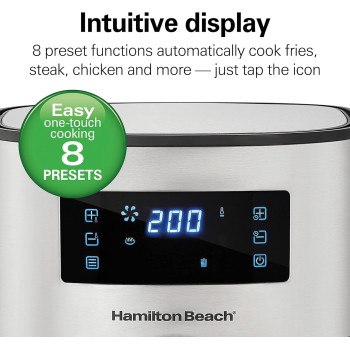 Hamilton Beach Digital Air Fryer 5.6 Liter With 8 Pre-Sets For Air Fry, Roast, Bake, Reheat Quick Easy Meals, 1700W, Easy To Clean Non-Stick Basket With Crisper, 35075-ME, 1 Year Warranty