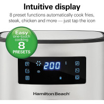 Hamilton Beach Digital Air Fryer 5.6 Liter With 8 Pre-Sets For Air Fry, Roast, Bake, Reheat Quick Easy Meals, 1700W, Easy To Clean Non-Stick Basket With Crisper, 35075-ME, 1 Year Warranty