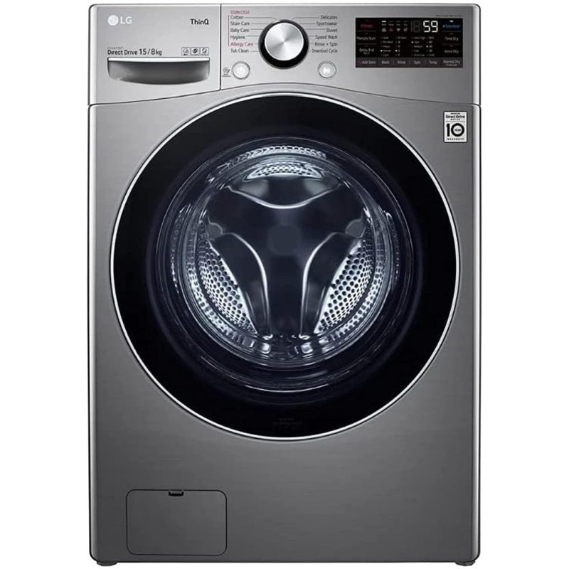 LG 15 Kg Washer And 8 Kg Dryer Front Load, Direct Drive Motor 1400 Rpm 12 Programmers, Silver, F0L9DGP2S, 1 Year Warranty