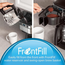 Hamilton Beach Frontfill 12 Cup Programmable Coffee Maker, 1.7L Glass Carafe, 950W, 3 Brewing Options, Reusable Mesh Filter, Clean Reminder, Auto Shut Off, 46310-ME, 1 Year Warranty
