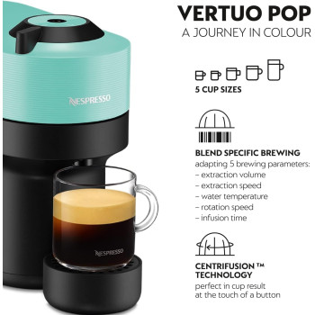 Nespresso Vertuo Pop Coffee Machine, Aqua, GCV2-GB-AQ-NE, 1 Year Warranty