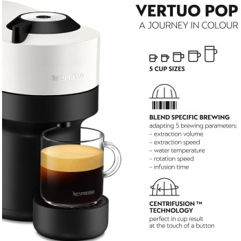 Nespresso Vertuo Pop Coffee Machine, White, GCV2-GB-WH-NE, 1 Year Warranty