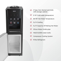 Nobel 3 Tap Top Load Water Dispenser With Hot, Normal And Cold Function, Bottom Storage Cabinet, Stainless Steel Excess Water Tray And Hot And Cold Switch Button, NWD1607, Black/Silver, 1 Year Warranty