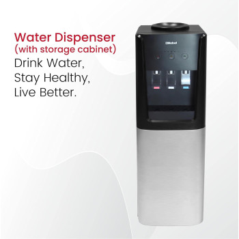 Nobel 3 Tap Top Load Water Dispenser With Hot, Normal And Cold Function, Bottom Storage Cabinet, Stainless Steel Excess Water Tray And Hot And Cold Switch Button, NWD1607, Black/Silver, 1 Year Warranty