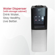 Nobel 3 Tap Top Load Water Dispenser With Hot, Normal And Cold Function, Bottom Storage Cabinet, Stainless Steel Excess Water Tray And Hot And Cold Switch Button, NWD1607, Black/Silver, 1 Year Warranty